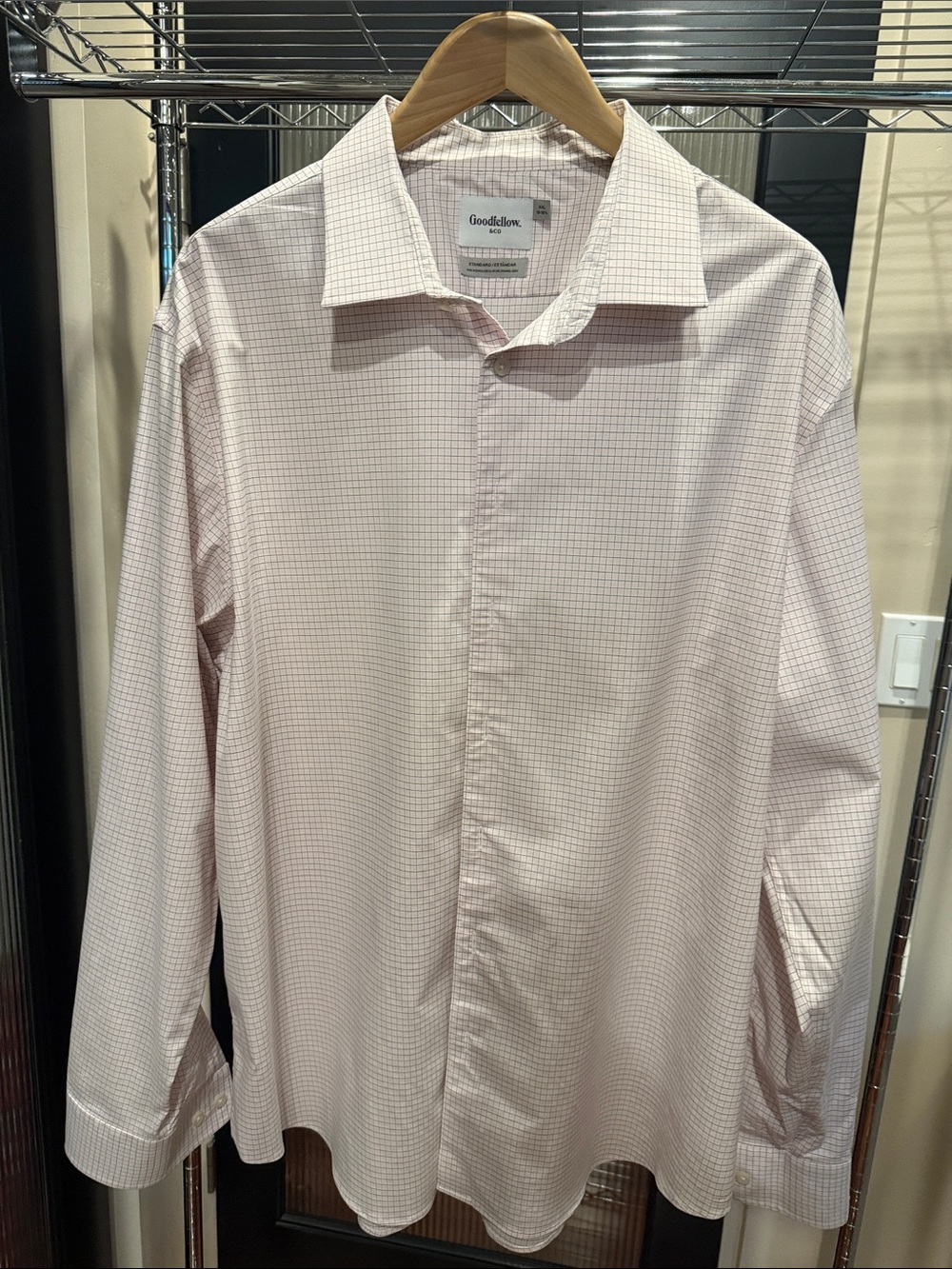 Goodfellow & Co Men’s Dress Shirt XXL Pink Navy Windowpane Check Long Sleeve